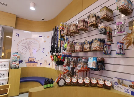 Shelves with pets goods